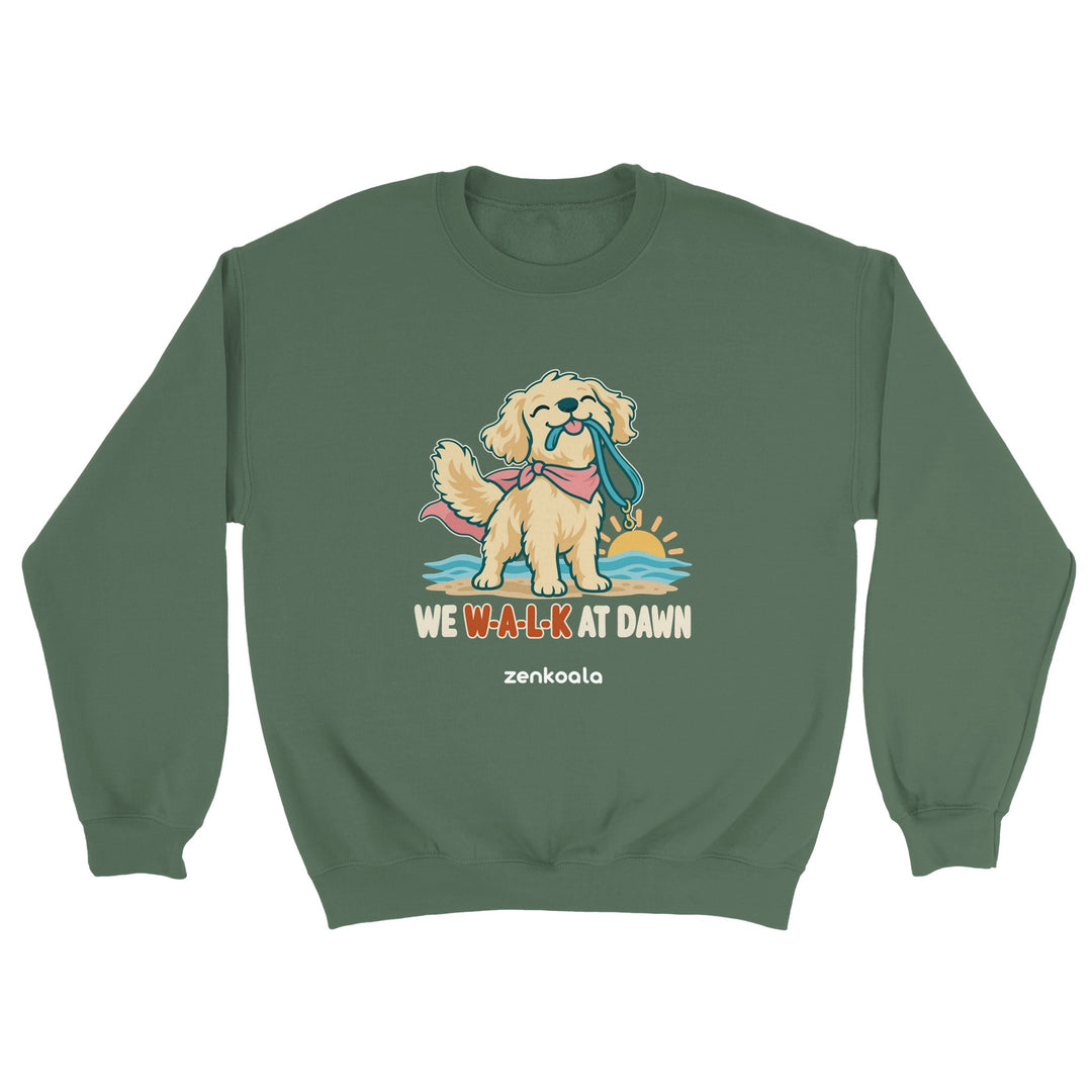 We Walk at Dawn feel-good sweatshirt in military green, Zen Koala Australia