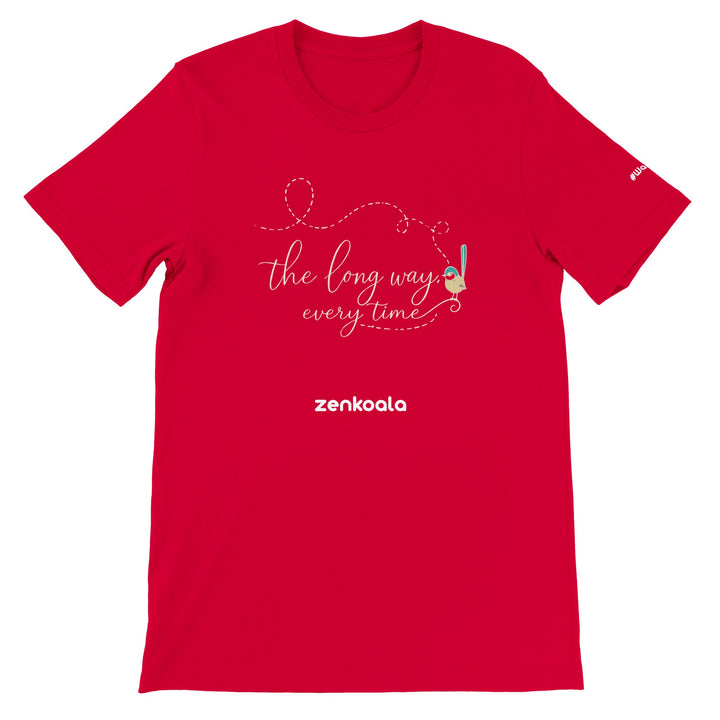 The Long Way Every Time feel-good tee in red — Zen Koala Australia