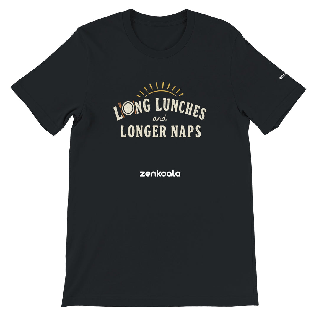 Long Lunches and Longer Naps feel-good tee in black — Zen Koala Australia