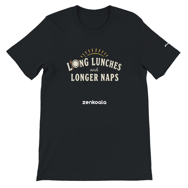 Long Lunches and Longer Naps feel-good tee in black — Zen Koala Australia