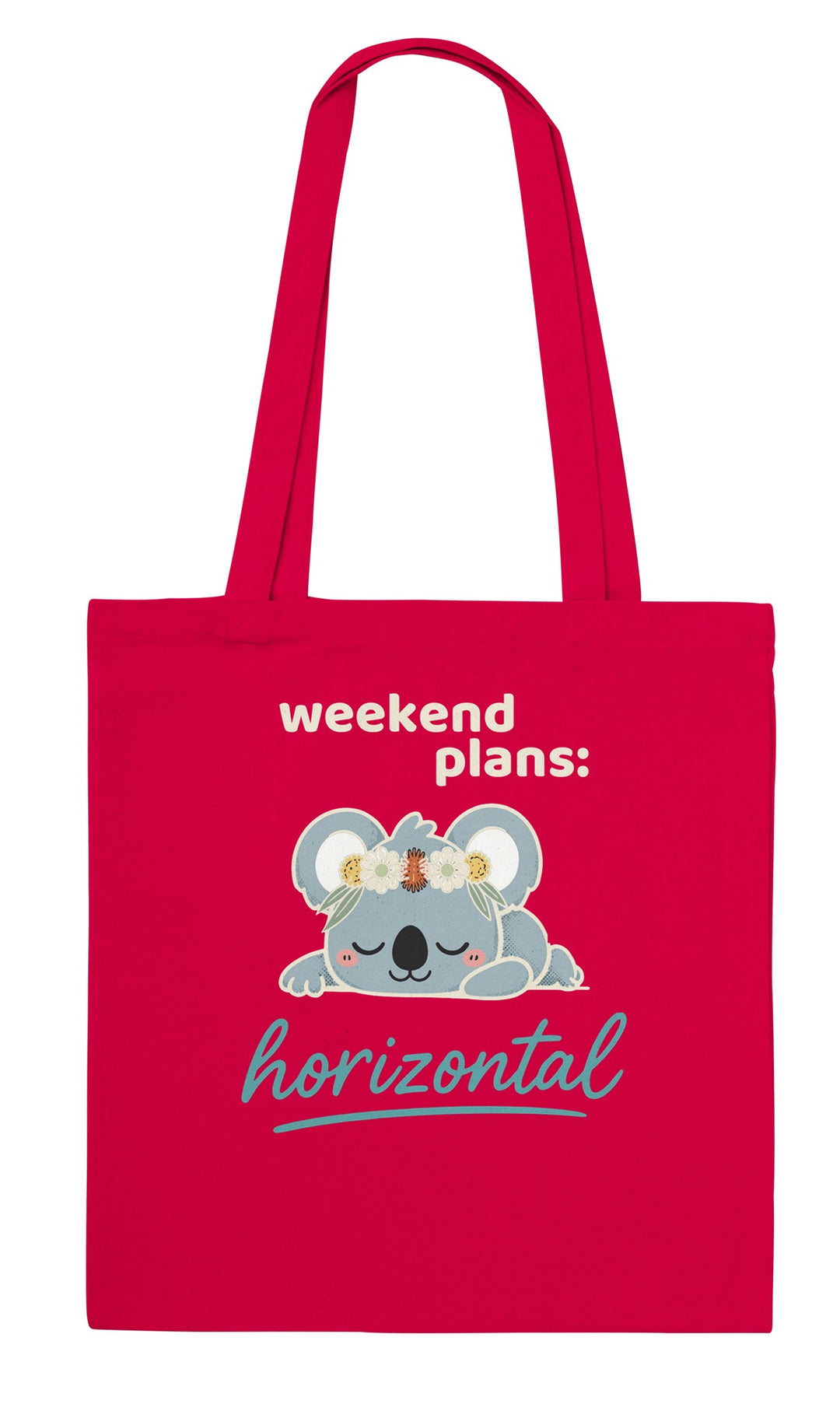 Weekend Plans Horizontal Koala feel-good tote bag in red, Zen Koala Australia