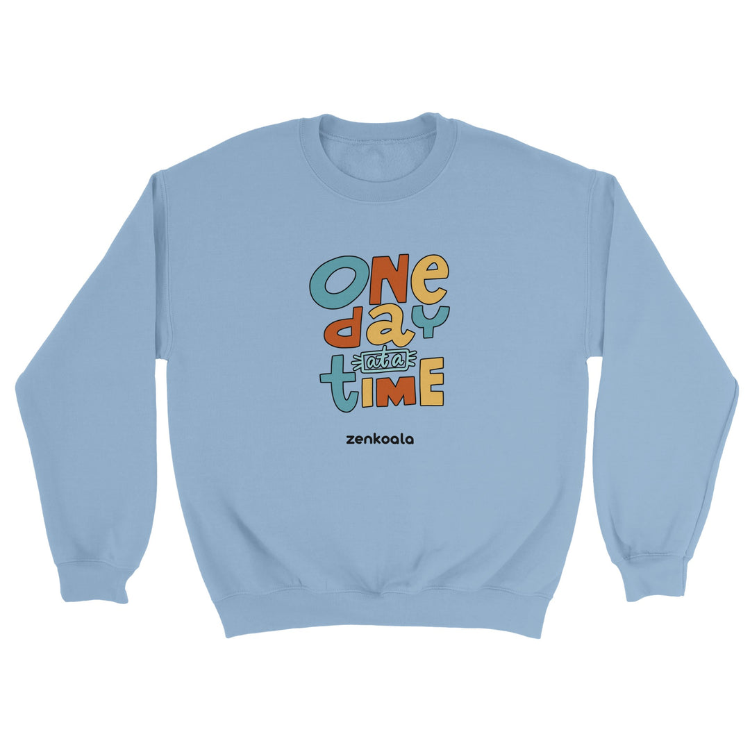 One Day at a Time feel-good sweatshirt in light blue, Zen Koala Australia