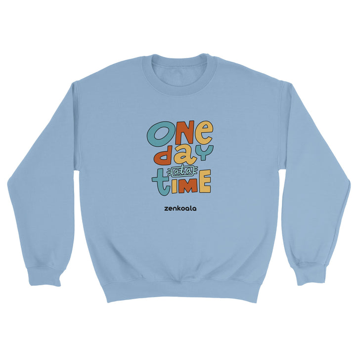 One Day at a Time feel-good sweatshirt in light blue, Zen Koala Australia