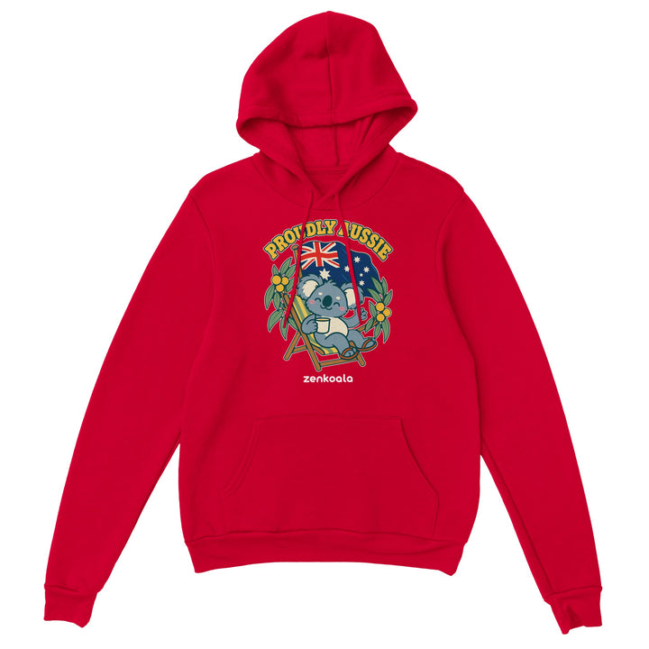 Proudly Aussie feel-good hoodie in red, Zen Koala Australia