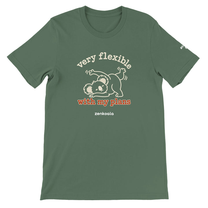 Very Flexible With My Plans feel-good tee in military green, Zen Koala Australia
