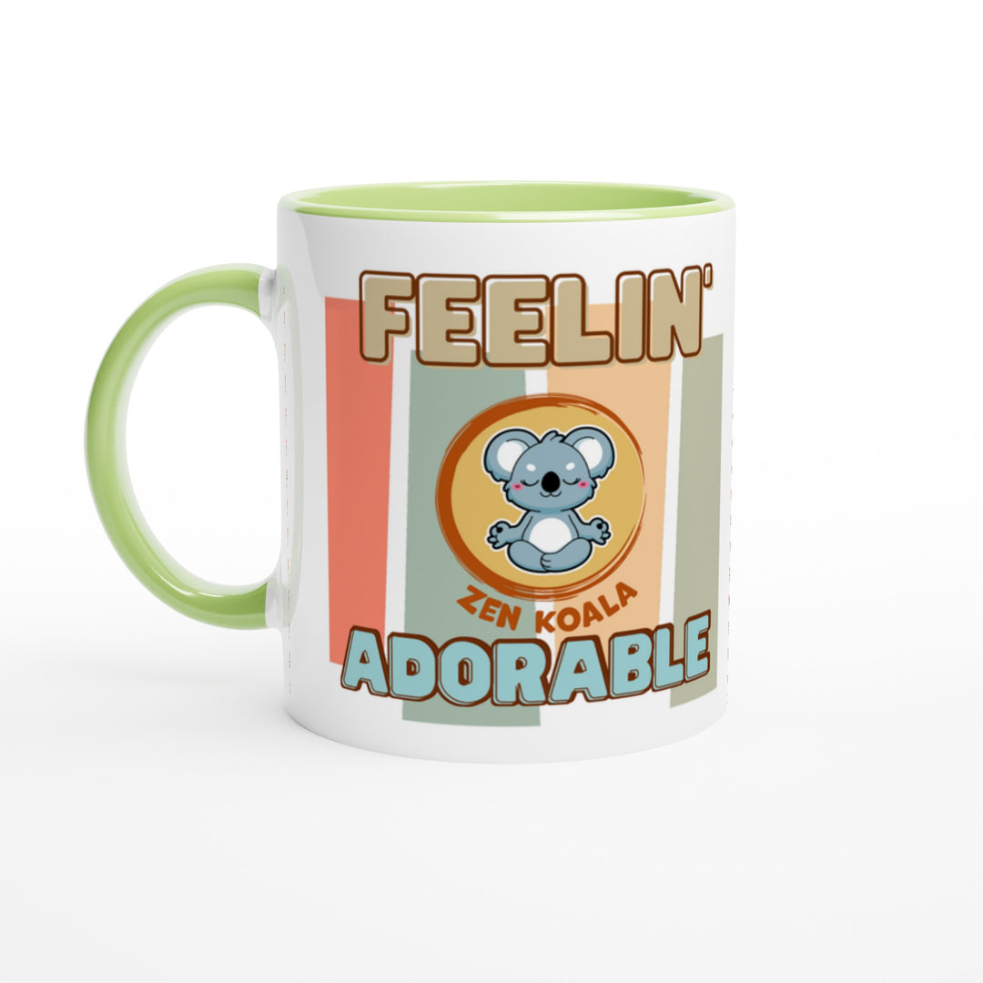 Feeling Adorable mug in green: white with a green rim, inside and handle, Zen Koala Australia