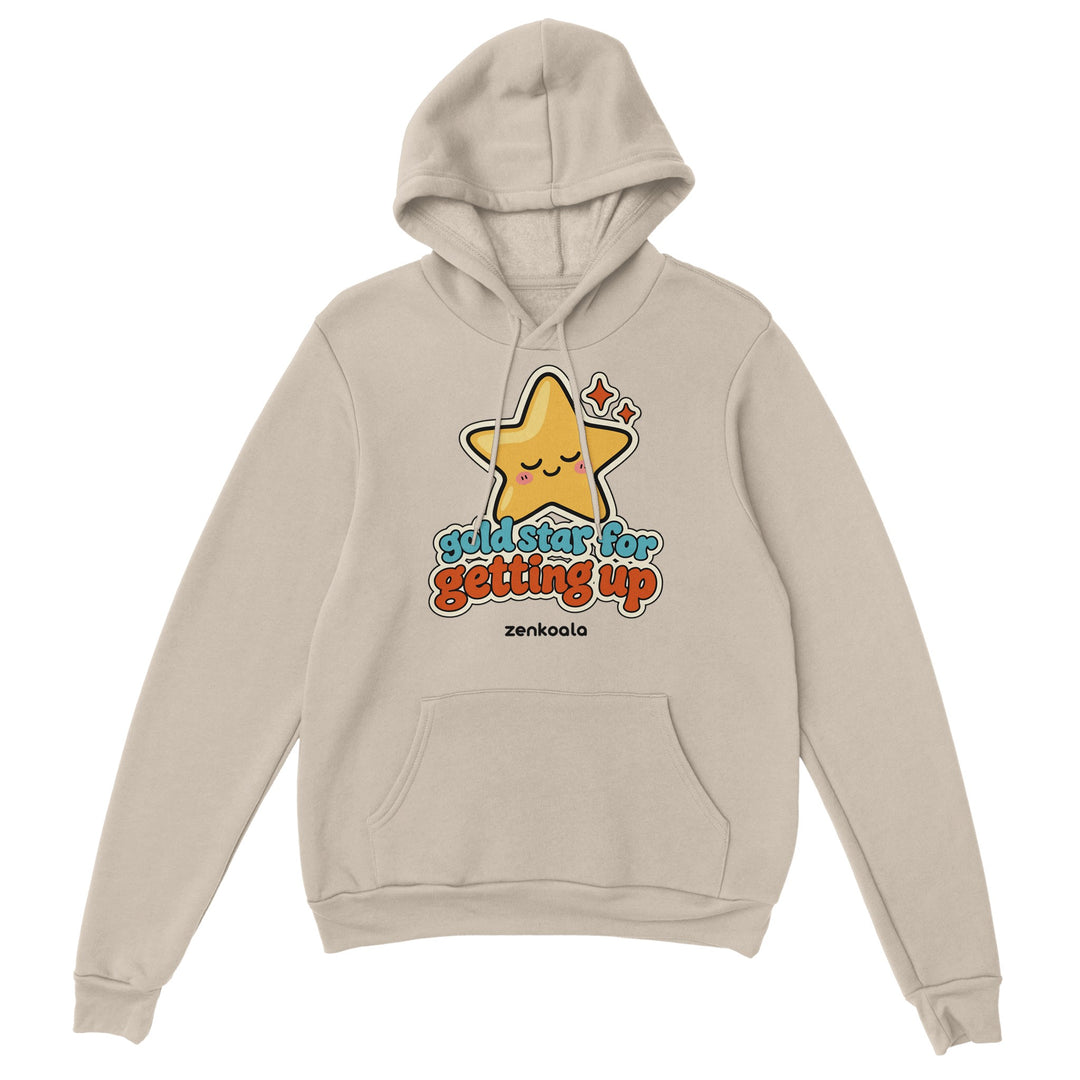 Gold Star for Getting Up feel-good hoodie in sand, Zen Koala Australia