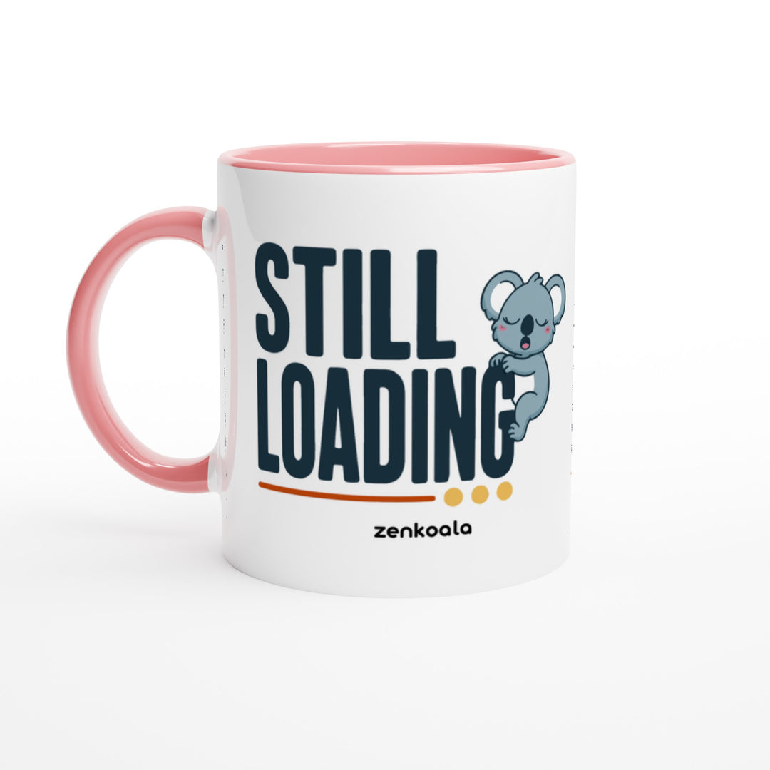 Still Loading Koala mug in pink: white with a pink rim, inside and handle, Zen Koala Australia