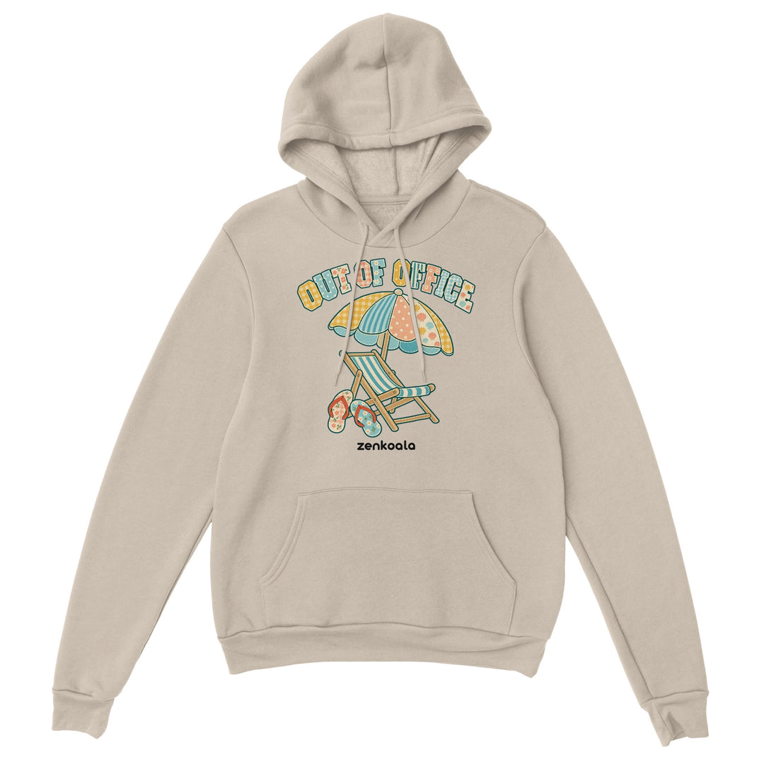 Out of Office Beach feel-good hoodie in sand, Zen Koala Australia