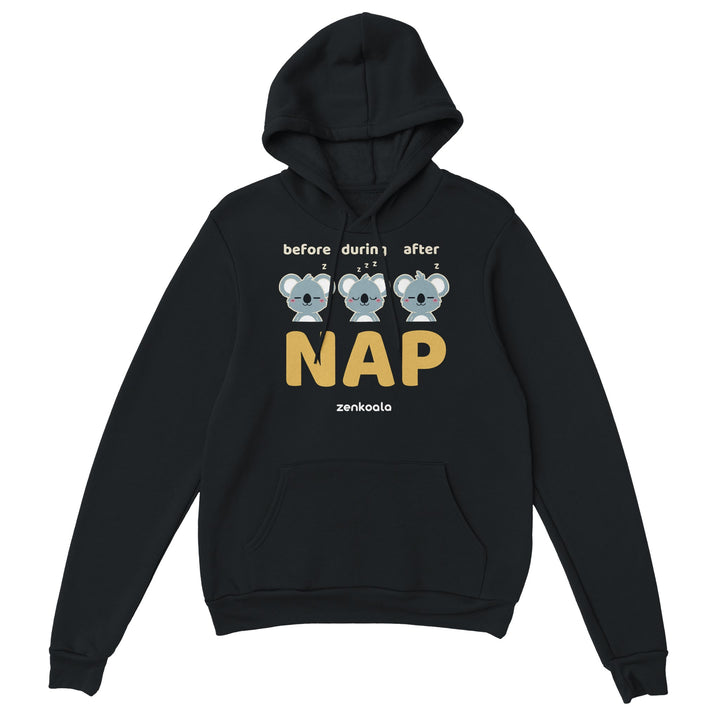 Before Nap Nap After Nap Koala feel-good hoodie in black, Zen Koala Australia