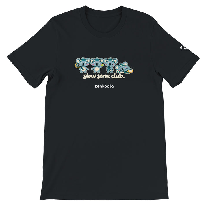 Slow Serve Club feel-good tee in black, Zen Koala Australia