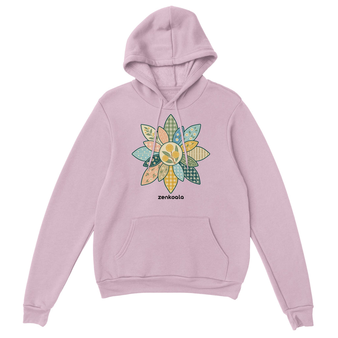 Wattle Mandala feel-good hoodie in light pink, Zen Koala Australia