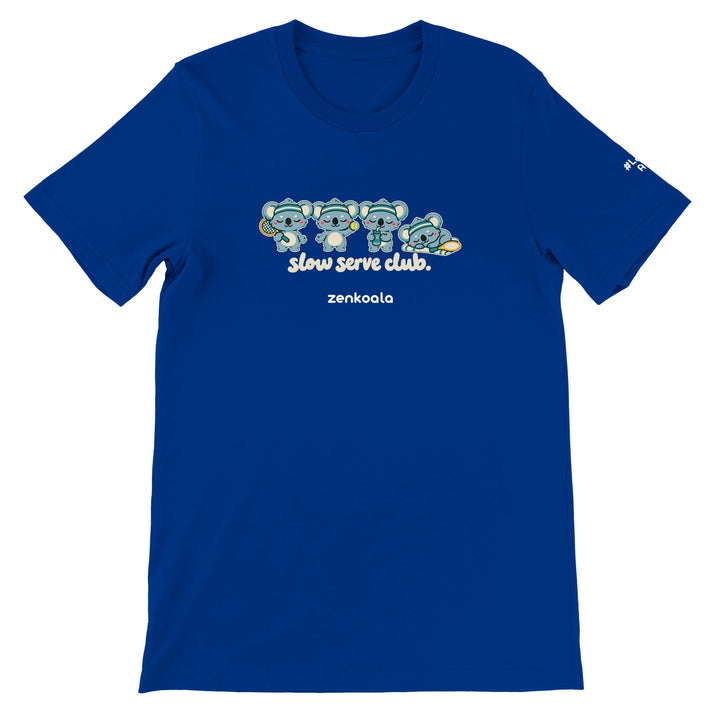 Slow Serve Club feel-good tee in true royal, Zen Koala Australia