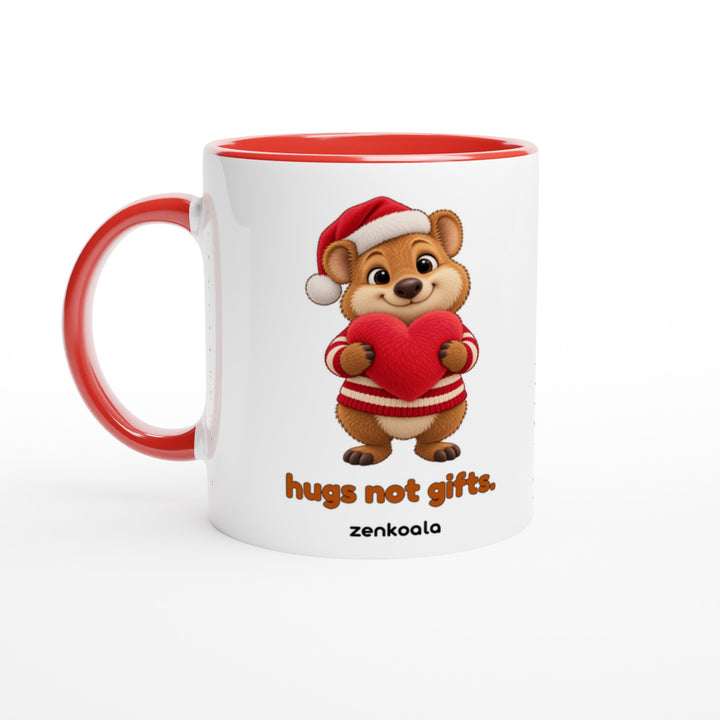 Hugs Not Gifts feel-good mug: a quokka holding a heart, Zen Koala Australia