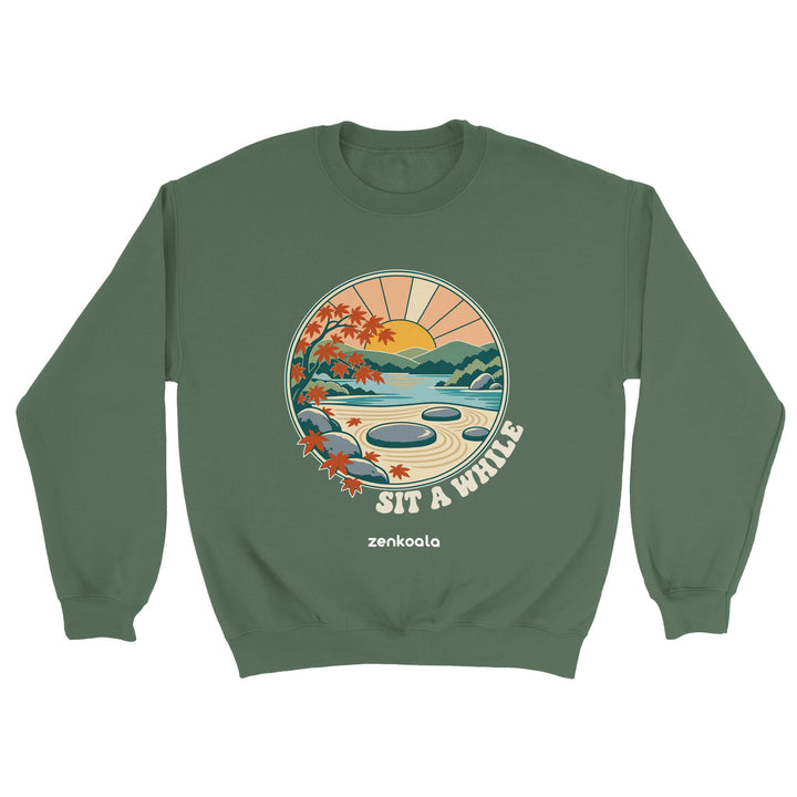 Zen Garden Sit a While feel-good sweatshirt in military green, Zen Koala Australia