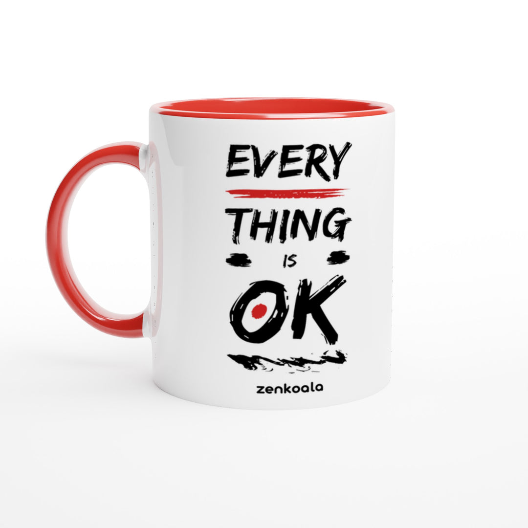 Everything is OK mug in red: white with a red rim, inside and handle, Zen Koala Australia