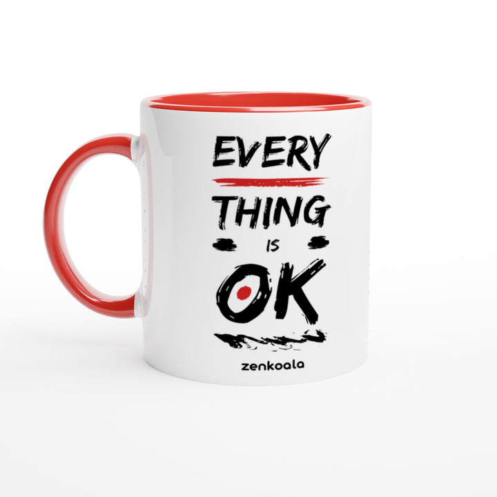 Everything is OK mug in red: white with a red rim, inside and handle, Zen Koala Australia