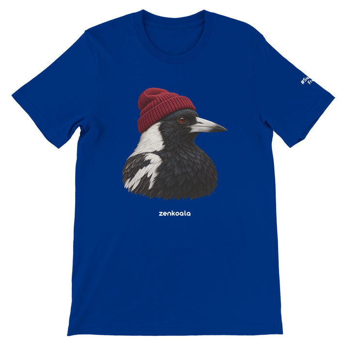 Magpie Beanie feel-good tee in true royal, Zen Koala Australia