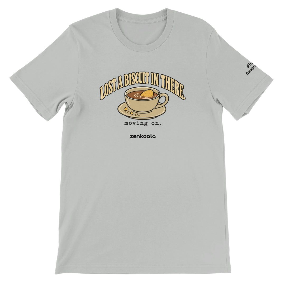 Lost a Biscuit in There feel-good tee in silver, Zen Koala Australia