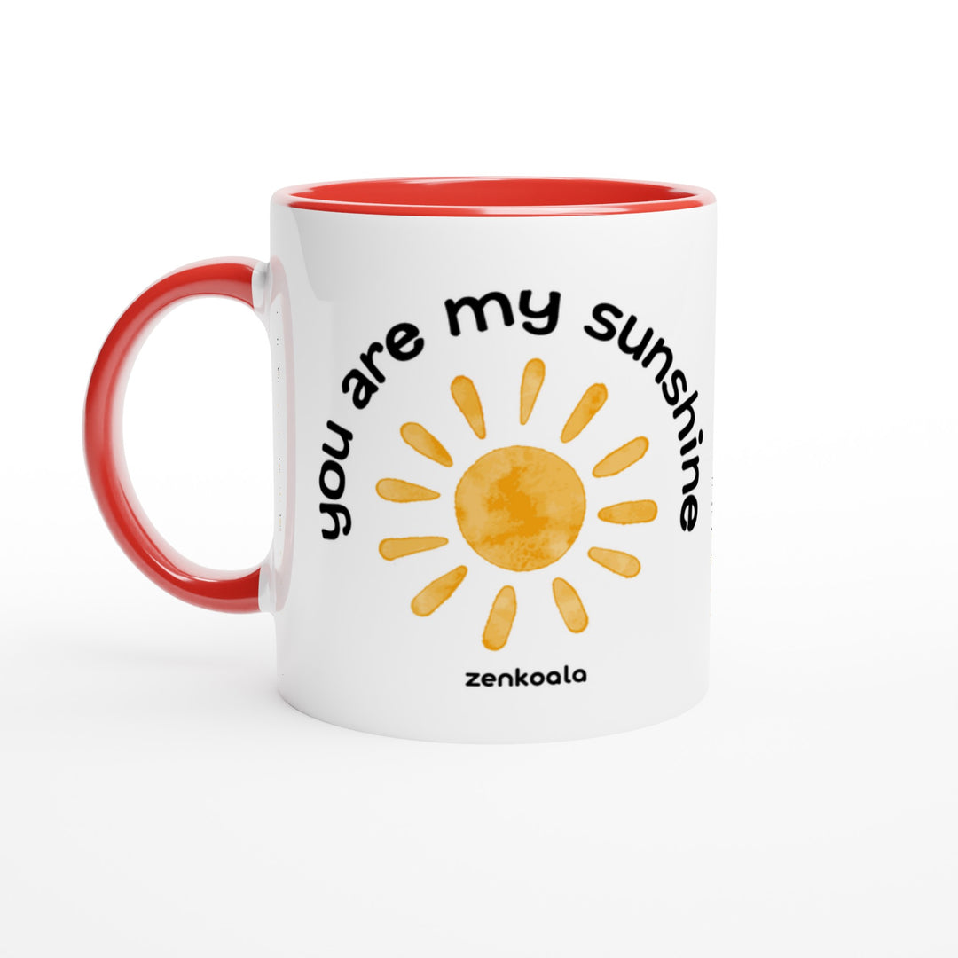 You Are My Sunshine mug in red: white with a red rim, inside and handle, Zen Koala Australia