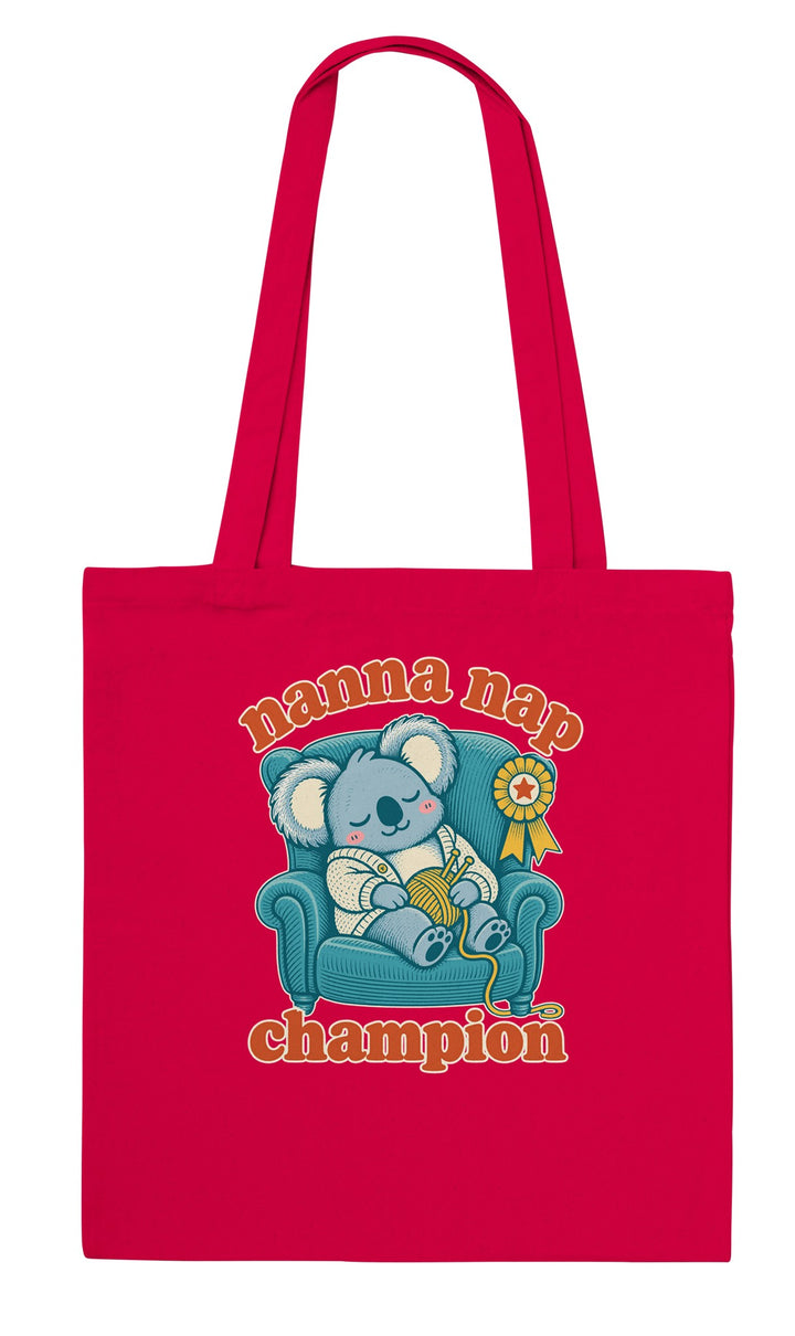 Nanna Nap Champion feel-good tote bag in red, Zen Koala Australia