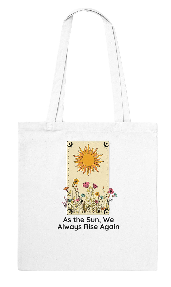 As The Sun feel-good tote bag in white: a little sun card over wildflowers, Zen Koala Australia
