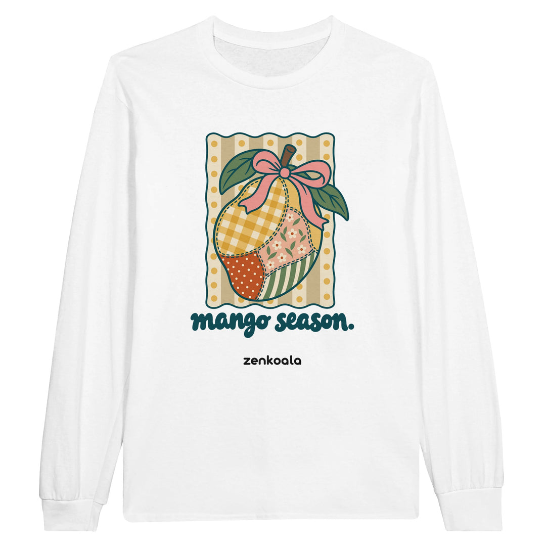 Mango Season feel-good long sleeve tee in white, Zen Koala Australia