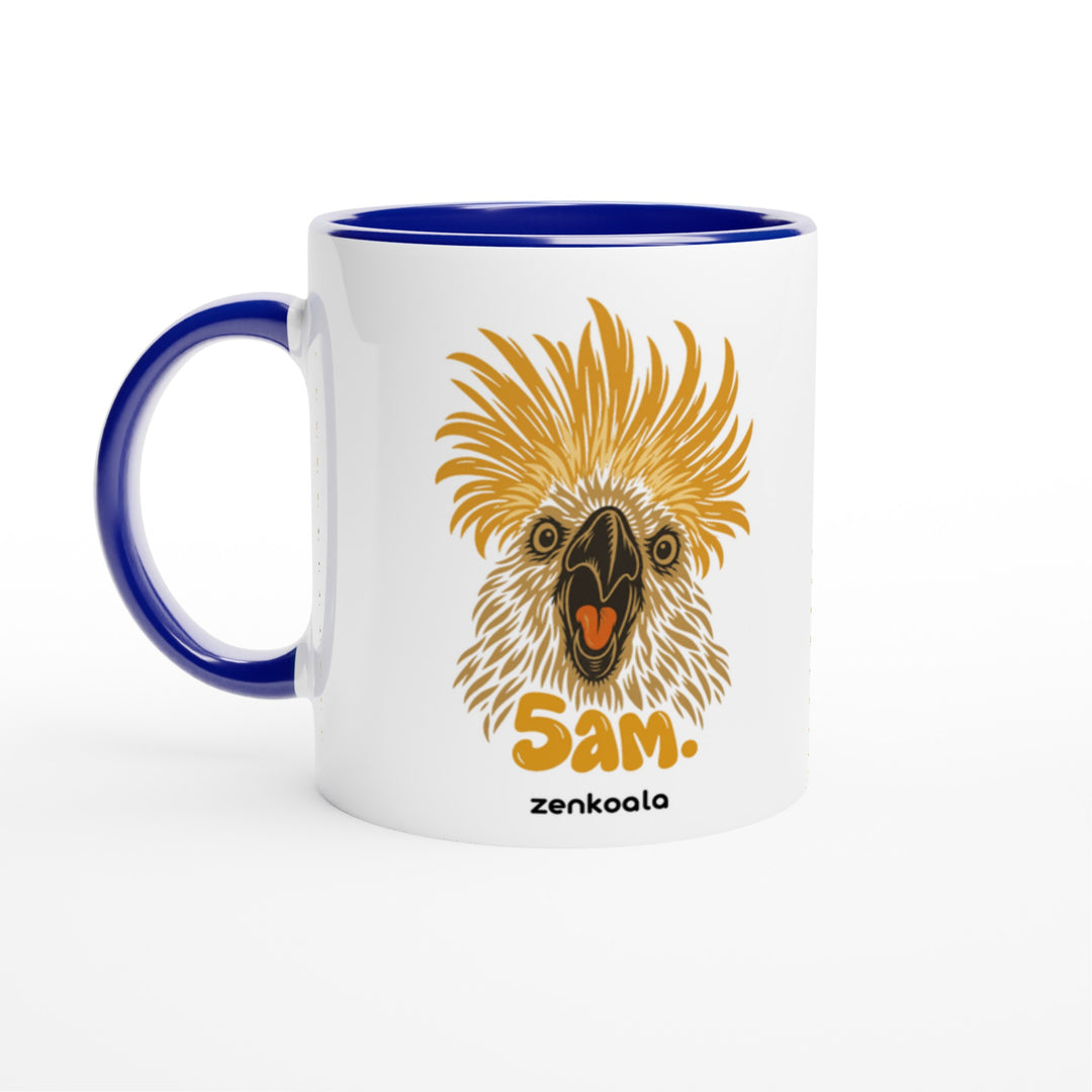 5am mug in blue: white with a blue rim, inside and handle, Zen Koala Australia