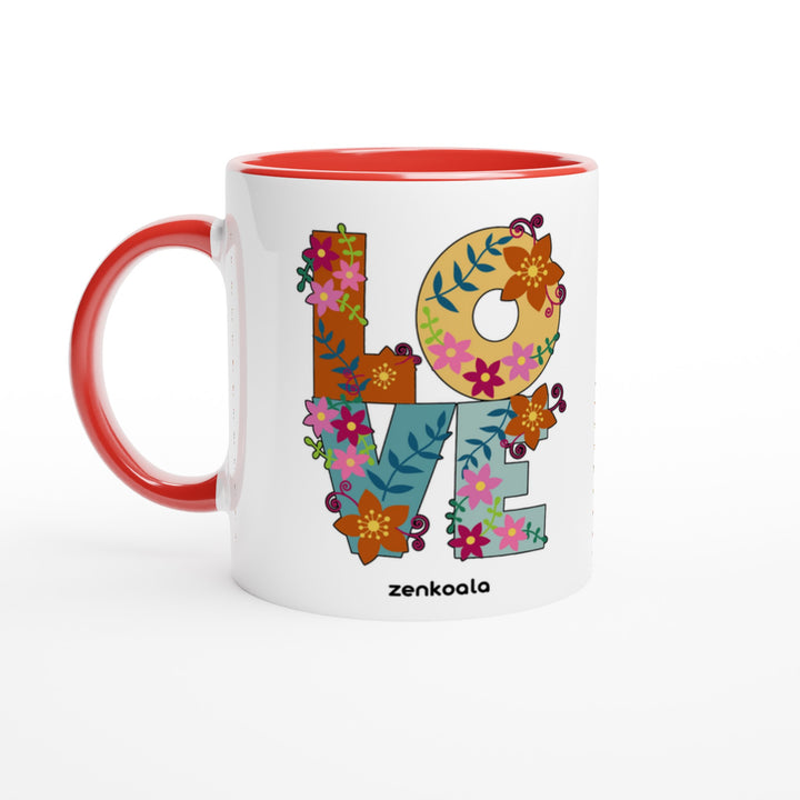 Love mug in red: white with a red rim, inside and handle, Zen Koala Australia
