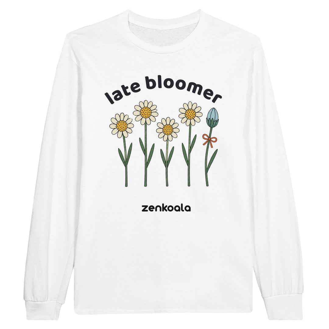 Late Bloomer long sleeve tee in white — Zen Koala Australia