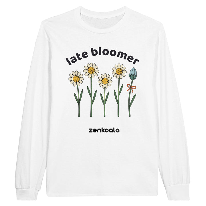 Late Bloomer long sleeve tee in white — Zen Koala Australia