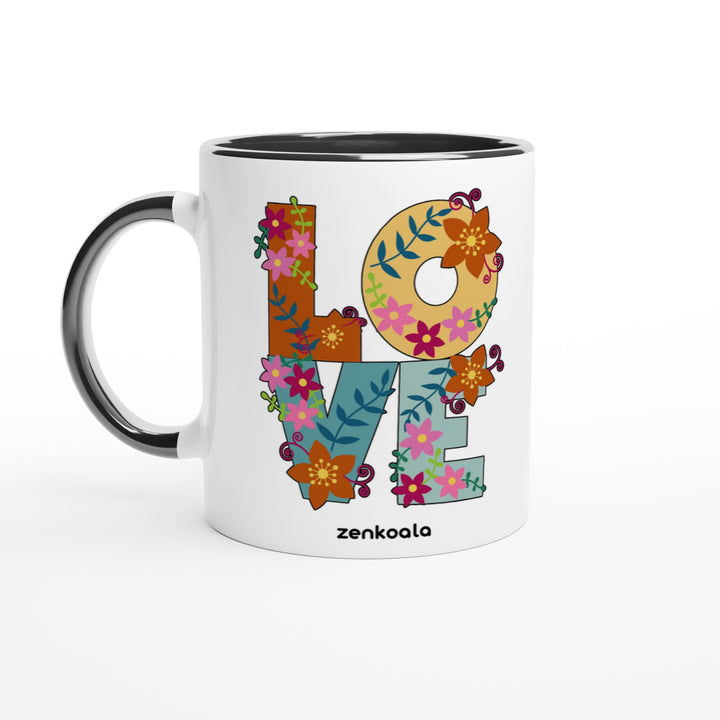 Love mug in black: white with a black rim, inside and handle, Zen Koala Australia