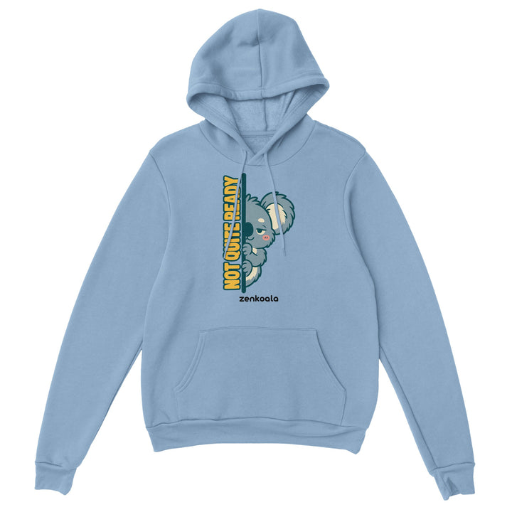 Not Quite Ready feel-good hoodie in light blue, Zen Koala Australia