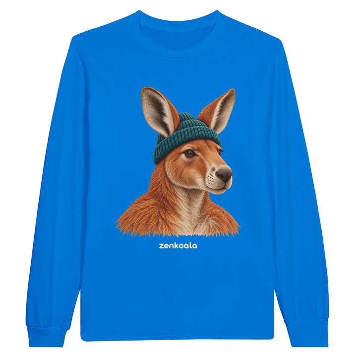 Kangaroo Beanie feel-good long sleeve tee in royal, Zen Koala Australia