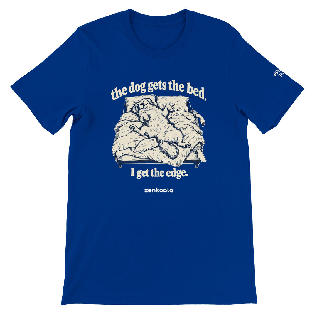 The Dog Gets the Bed feel-good tee in true royal, Zen Koala Australia