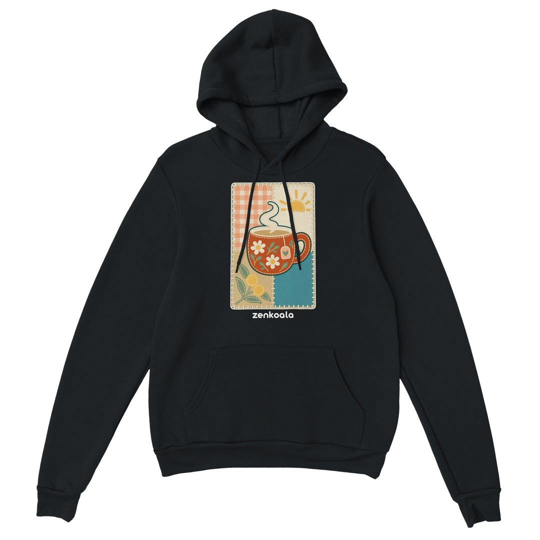 Cuppa Quilt feel-good hoodie in black, Zen Koala Australia