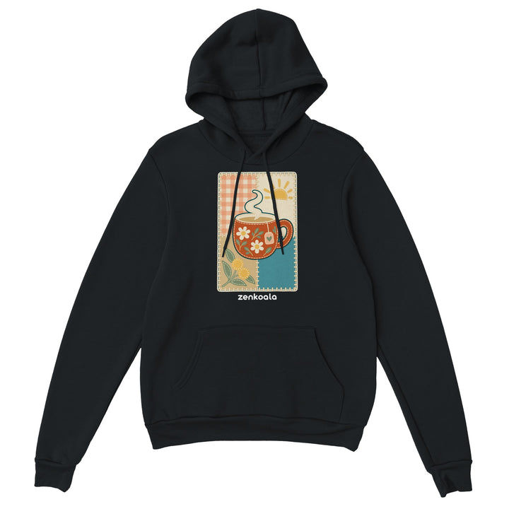 Cuppa Quilt feel-good hoodie in black, Zen Koala Australia