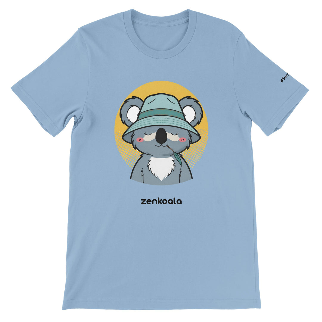 Koala Zinc and Bucket Hat feel-good tee in light blue — Zen Koala Australia