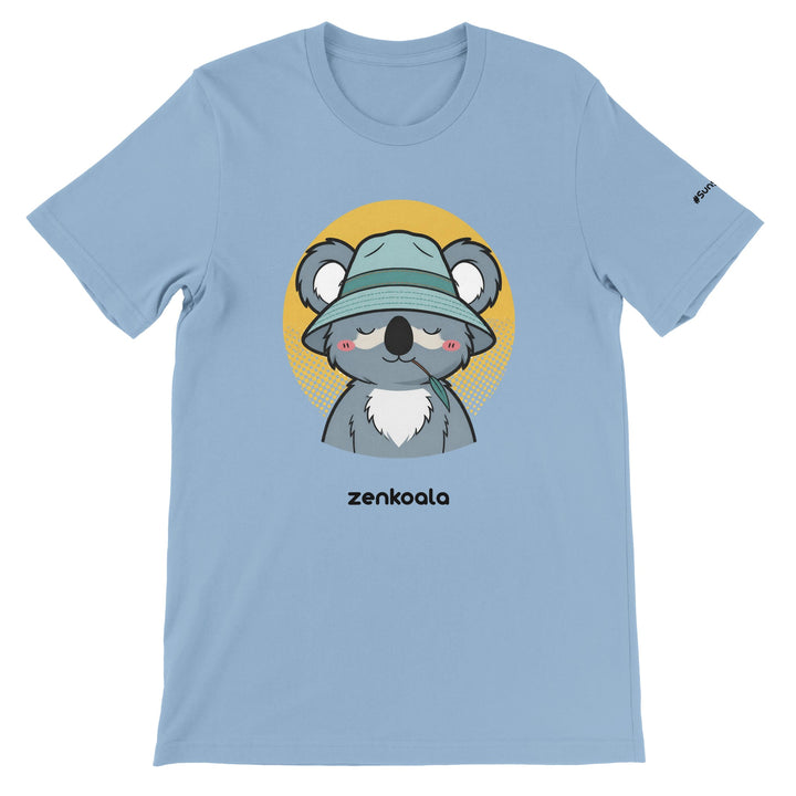 Koala Zinc and Bucket Hat feel-good tee in light blue — Zen Koala Australia