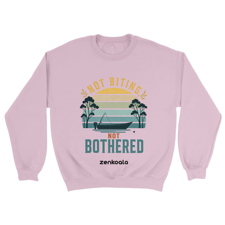 Not Biting Not Bothered feel-good sweatshirt in light pink — Zen Koala Australia