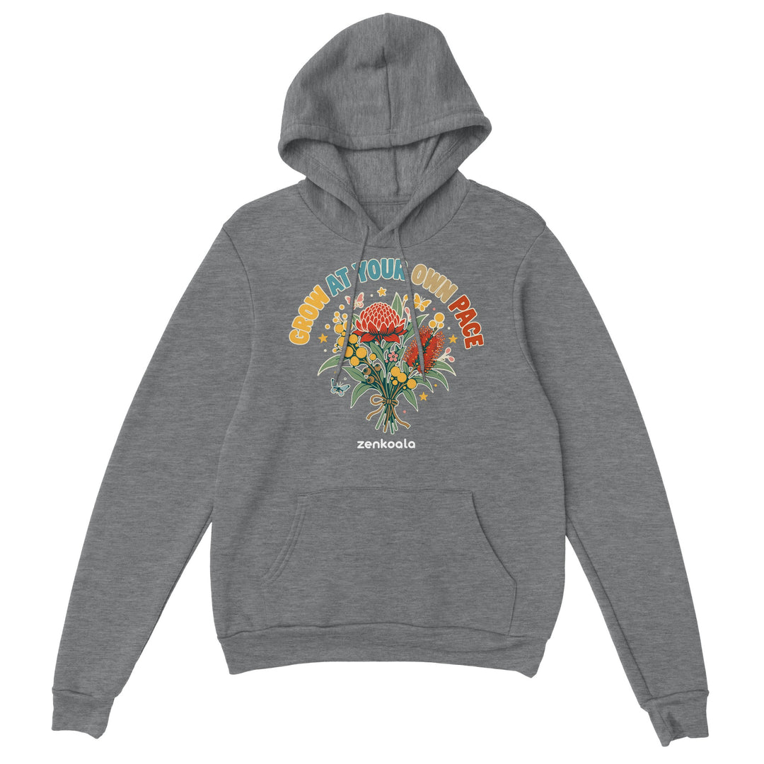 Grow at Your Own Pace feel-good hoodie in sport grey, Zen Koala Australia