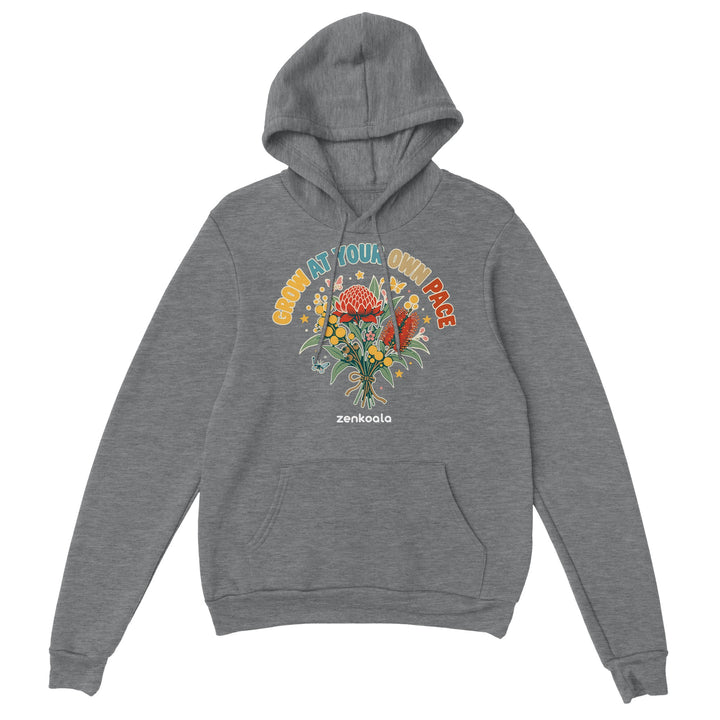 Grow at Your Own Pace feel-good hoodie in sport grey, Zen Koala Australia