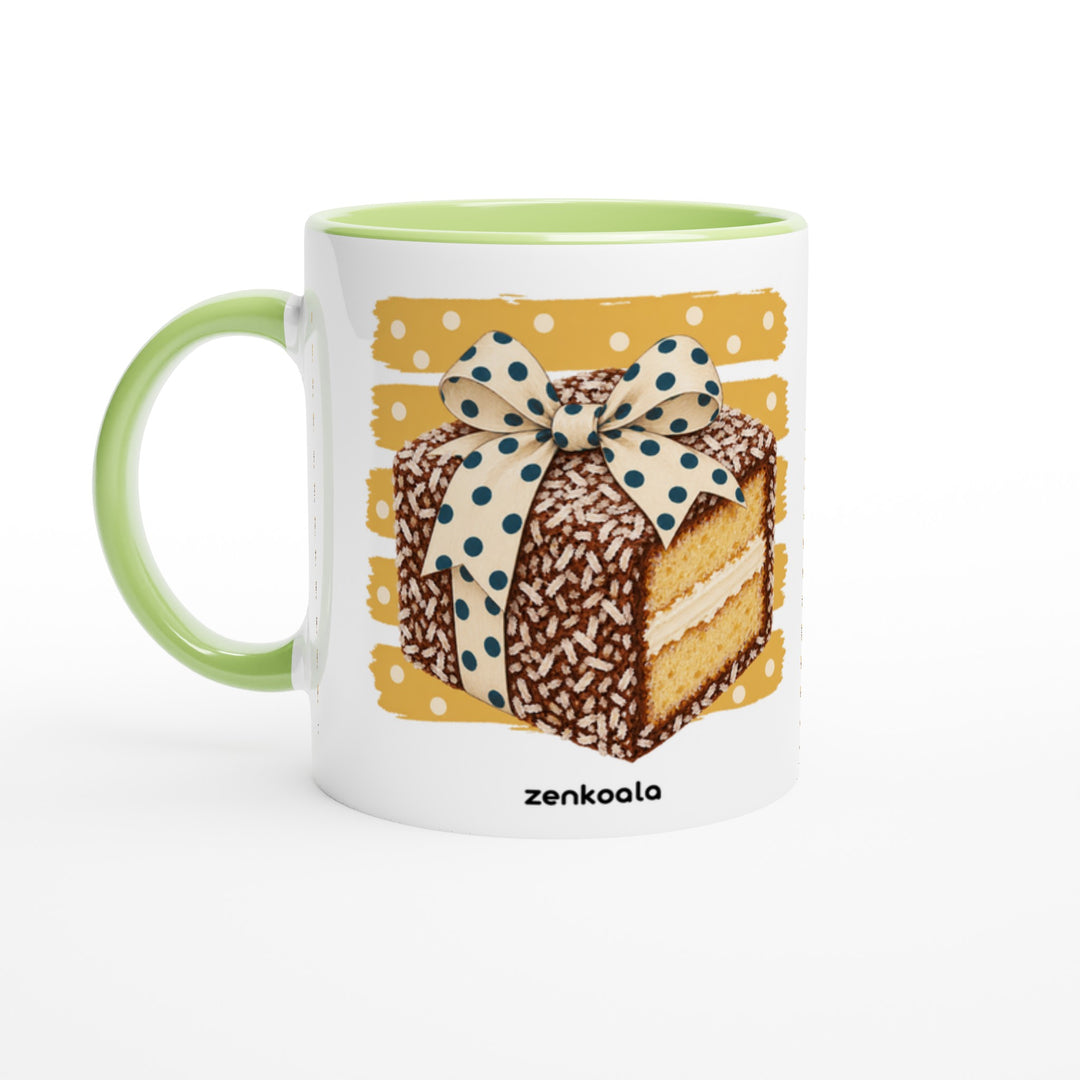 Lamington mug in green: white with a green rim, inside and handle, Zen Koala Australia