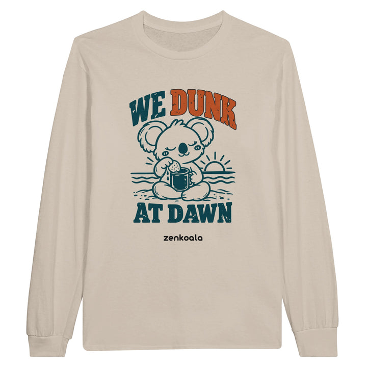 We Dunk at Dawn feel-good long sleeve tee in sand, Zen Koala Australia