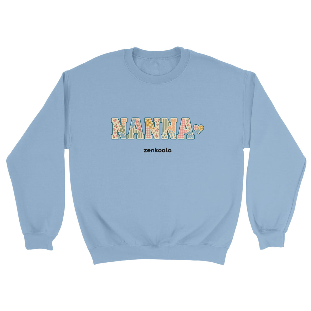 Nanna Faux Patchwork feel-good sweatshirt in light blue, Zen Koala Australia