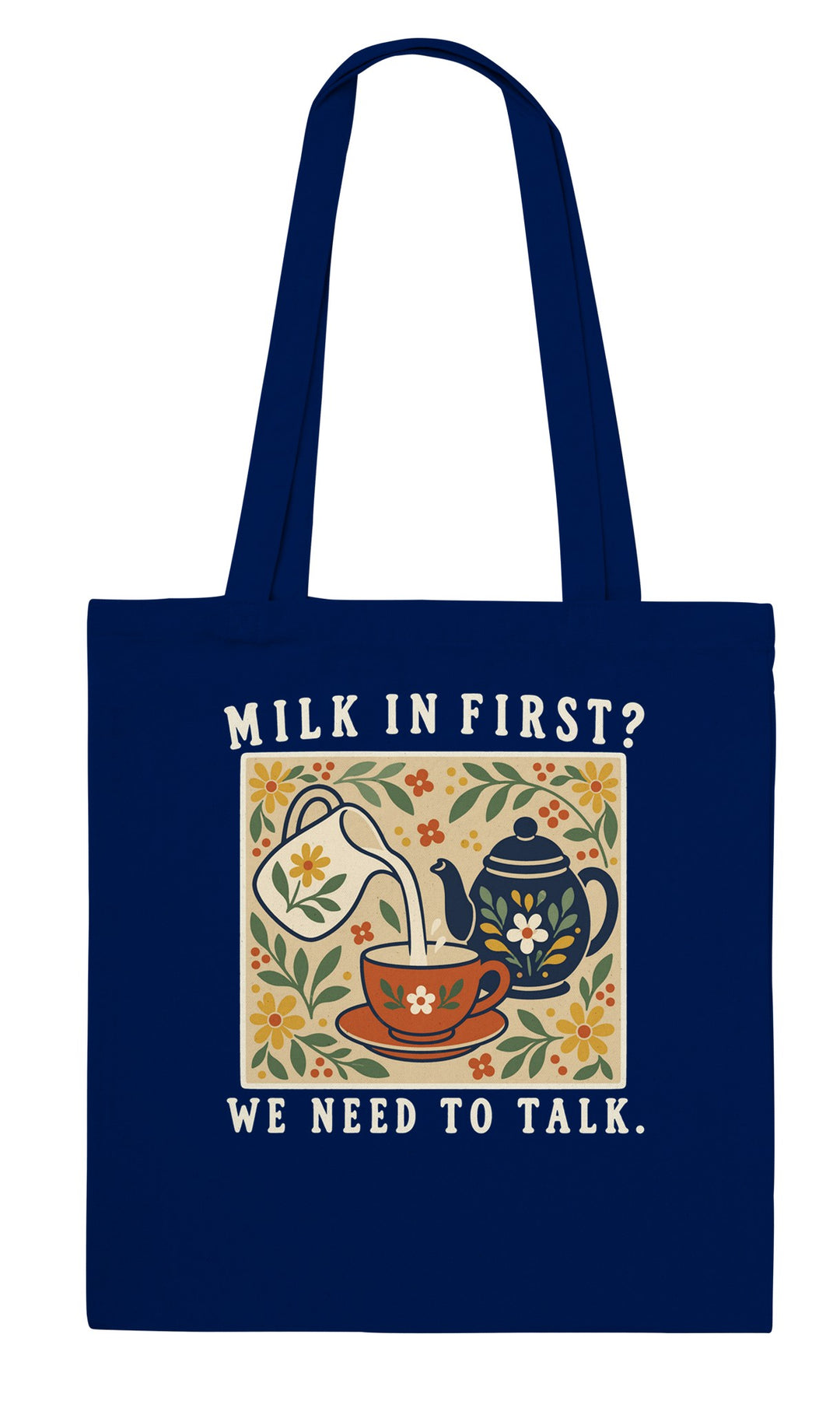 Milk in First feel-good tote bag in navy, Zen Koala Australia