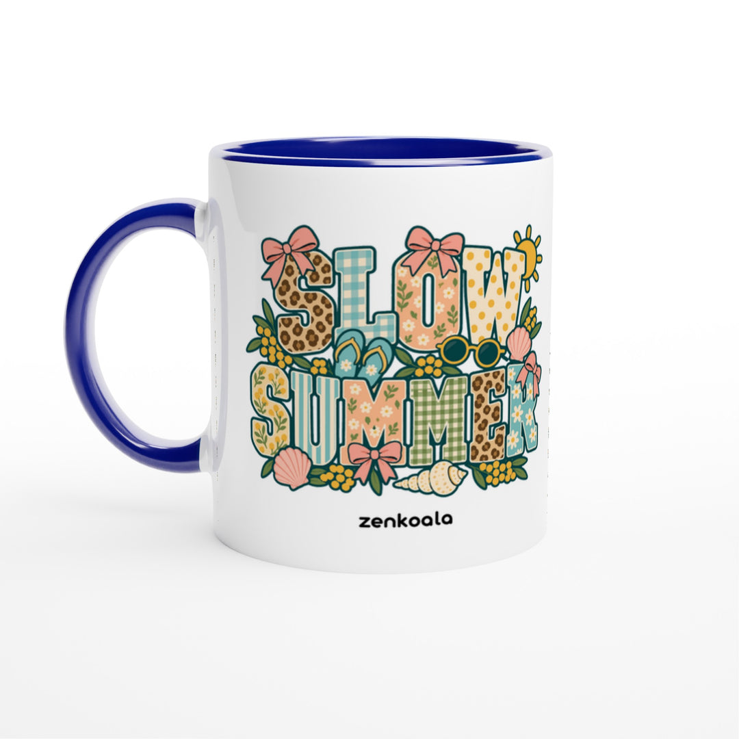 Slow Summer mug in blue: white with a blue rim, inside and handle, Zen Koala Australia