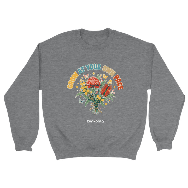 Grow at Your Own Pace feel-good sweatshirt in sport grey, Zen Koala Australia