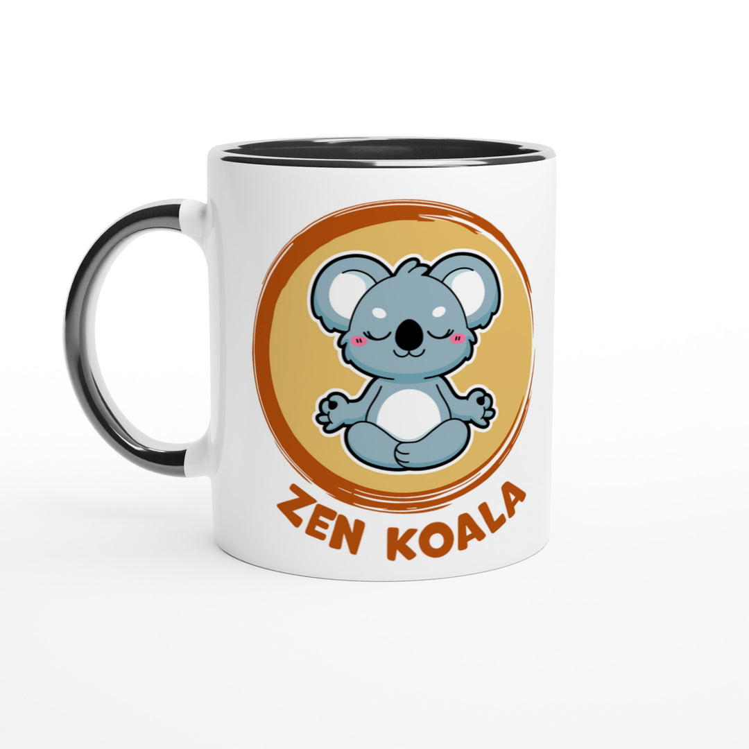 Zen Koala mug in black: white with a black rim, inside and handle, Zen Koala Australia