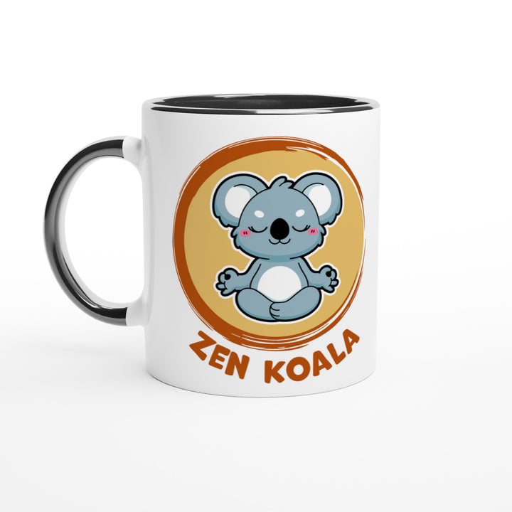 Zen Koala mug in black: white with a black rim, inside and handle, Zen Koala Australia